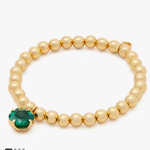 Kate Spade Pop of Joy Gold Toned Stretch Bracelet with Green CZ NWT - Picture 5 of 7